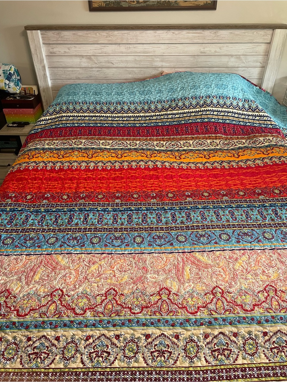 WONGS BEDDING Bohemian Striped Quilt Only - Like New (King Size)